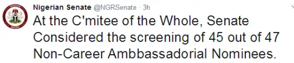 Senate Approves Appointment Of 45 Non-Career Ambassadorial Nominees, Rejects Two Nominees